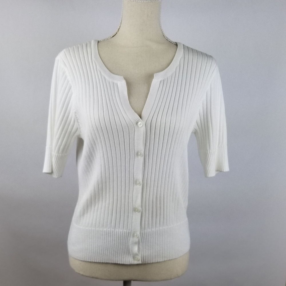 Cardigan Sz L SS button front by Jeanne Pierre